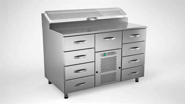 Kallskänkbänk 1200mm, 9 lådor