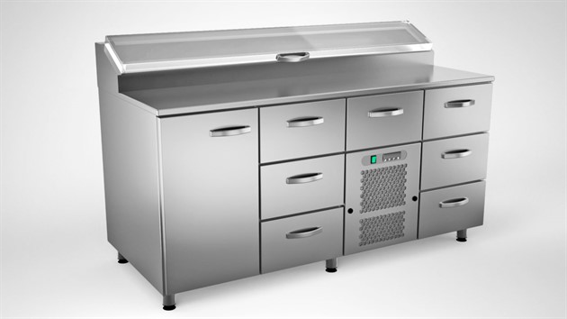 Kallskänkbänk 1600mm, 1 dörr, 7 lådor