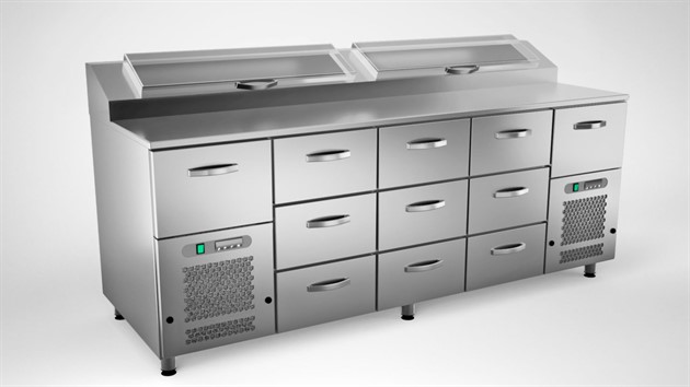 Kallskänkbänk 2000mm, 11 lådor