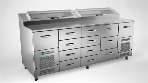 Kallskänkbänk 2000mm, 13 lådor