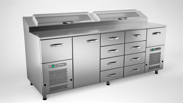 Kallskänkbänk 2000mm, 1 dörr, 10 lådor