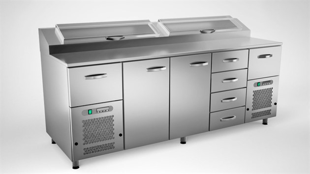 Kallskänkbänk 2000mm, 2 dörrar, 6 lådor