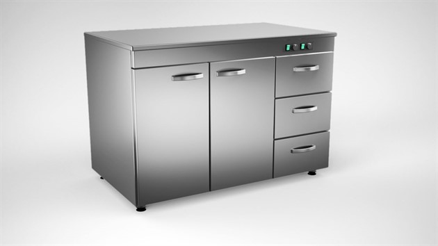 Värmeskåp 1200mm, 2 dörrar, 3 lådor