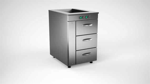 Värmeskåp med värmeri 500mm, 3 lådor